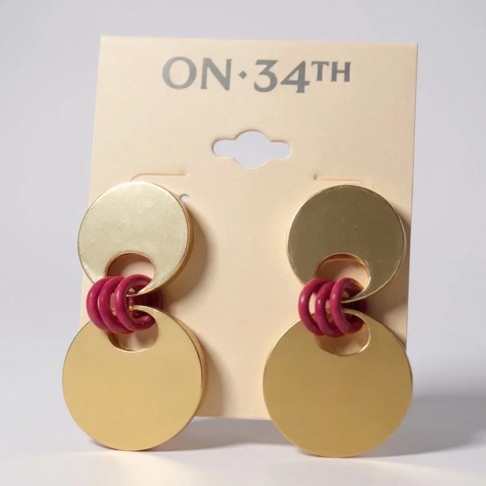 NWT! Vintage ON 34th Gold Disc Statement Earrings